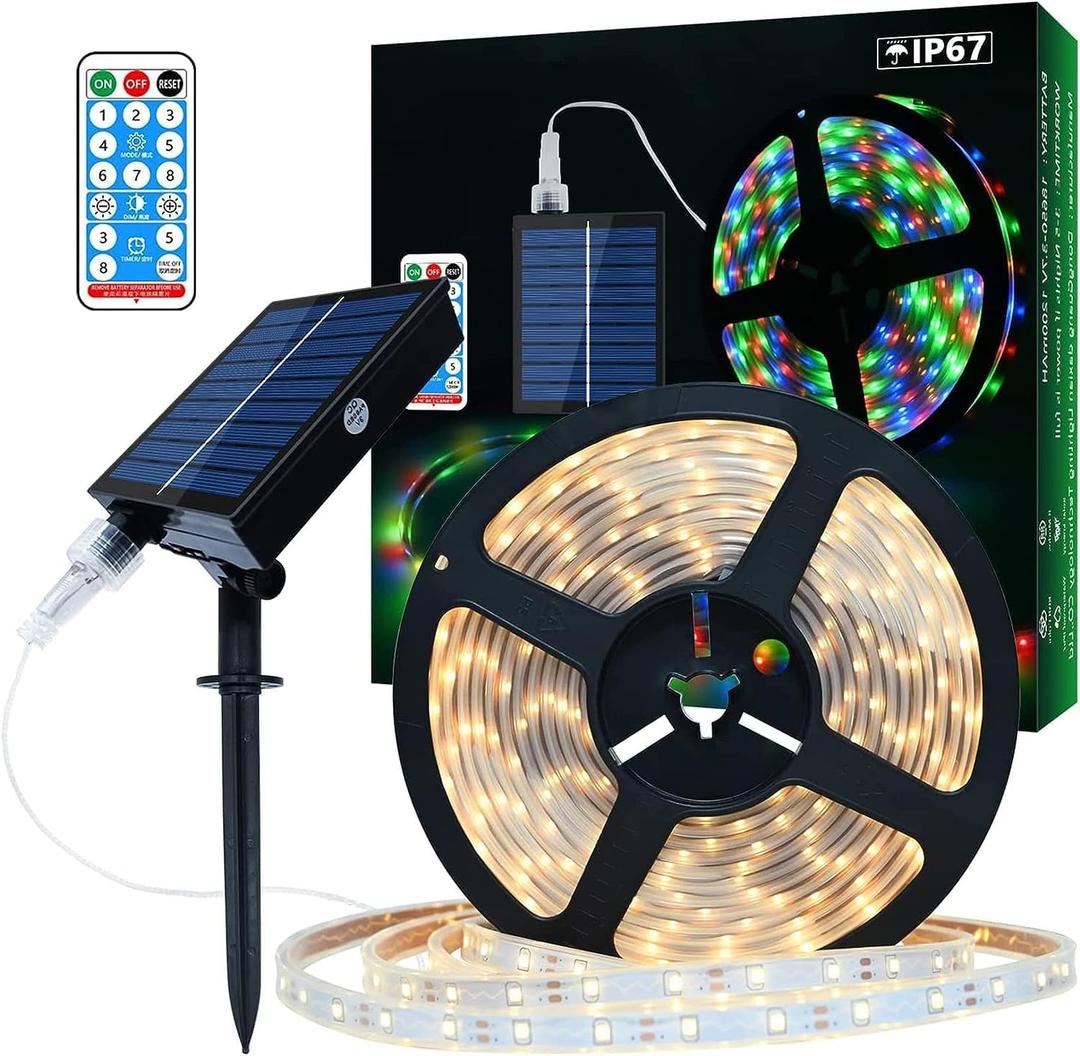 Solar LED Strip Lights16.4ft/5M Solar Powered,USB Cable for Rechargeable useIP67 Waterproof Rope LightsSuitable for Outdoor Scenes Such as Gardens and Swimming Pools (5M, Cold White)
