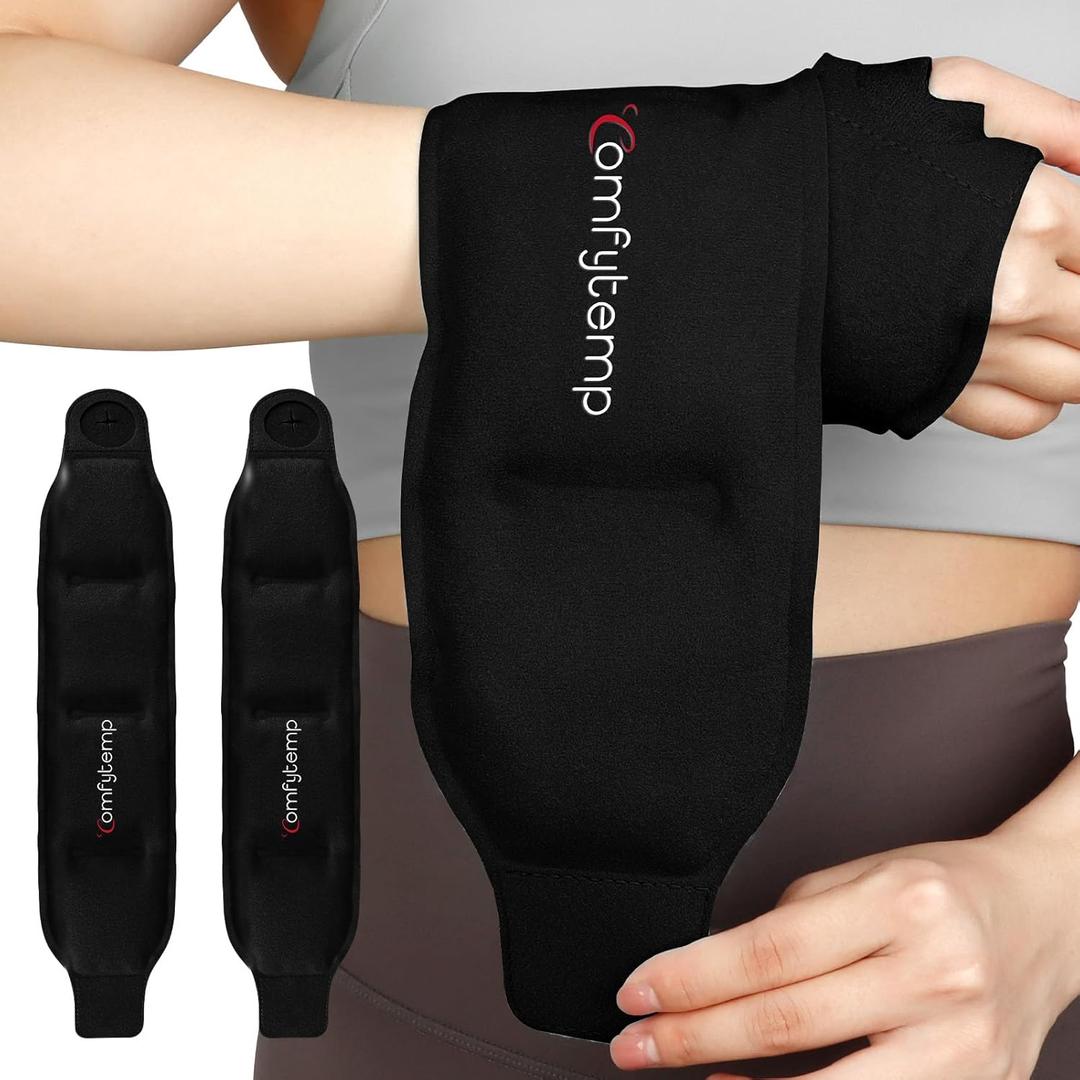 Comfytemp Wrist Ice Pack Wrap for Carpal Tunnel Relief, 2 Gel Packs, HSA Store FSA Eligible Items, Hot Cold Compress Brace for Hand Injury Reusable, Tenosynovitis, Recovery Item for Men Women (Black)