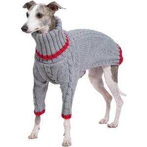 Italian Greyhound Clothes, Warm Sweater for Whippets, Dog Onesie, Two-Legged Turtleneck Warm Sweater for Small Medium Dogs (Large, Grey)