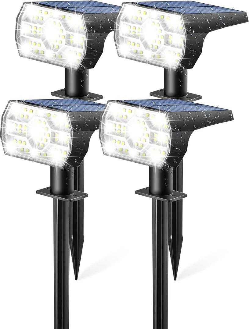 Kaxiida Solar Lights Outdoor Waterproof IP68, 3 Lighting Models Solar Powered Spot Lights Outdoor, 56LED Light Dusk to Dawn for Yard Patio Garden Pathway Landscape Lighting (4 Pack, White)