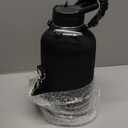 Insulated Water Bottle | Thickened Stainless Steel Vacuum Metal | Portable Sports Half Gallon Large Water Jug for Gym and Hiking with Straw, Carrier Bag, Handle Strap | BPA-Free 64 oz (Advanced Black)