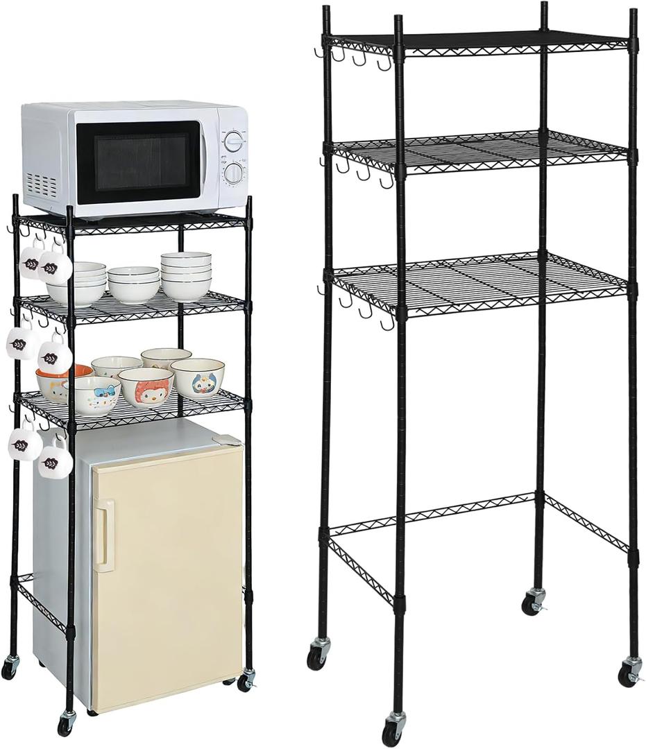 noblequest 3 Tier Adjustable Mini Fridge with Wheels, Free Movement Metal Storage Shelves for Use Above The Mini Refrigerator and Microwave Stand, for Dorm, Kitchen, Apartment, Office