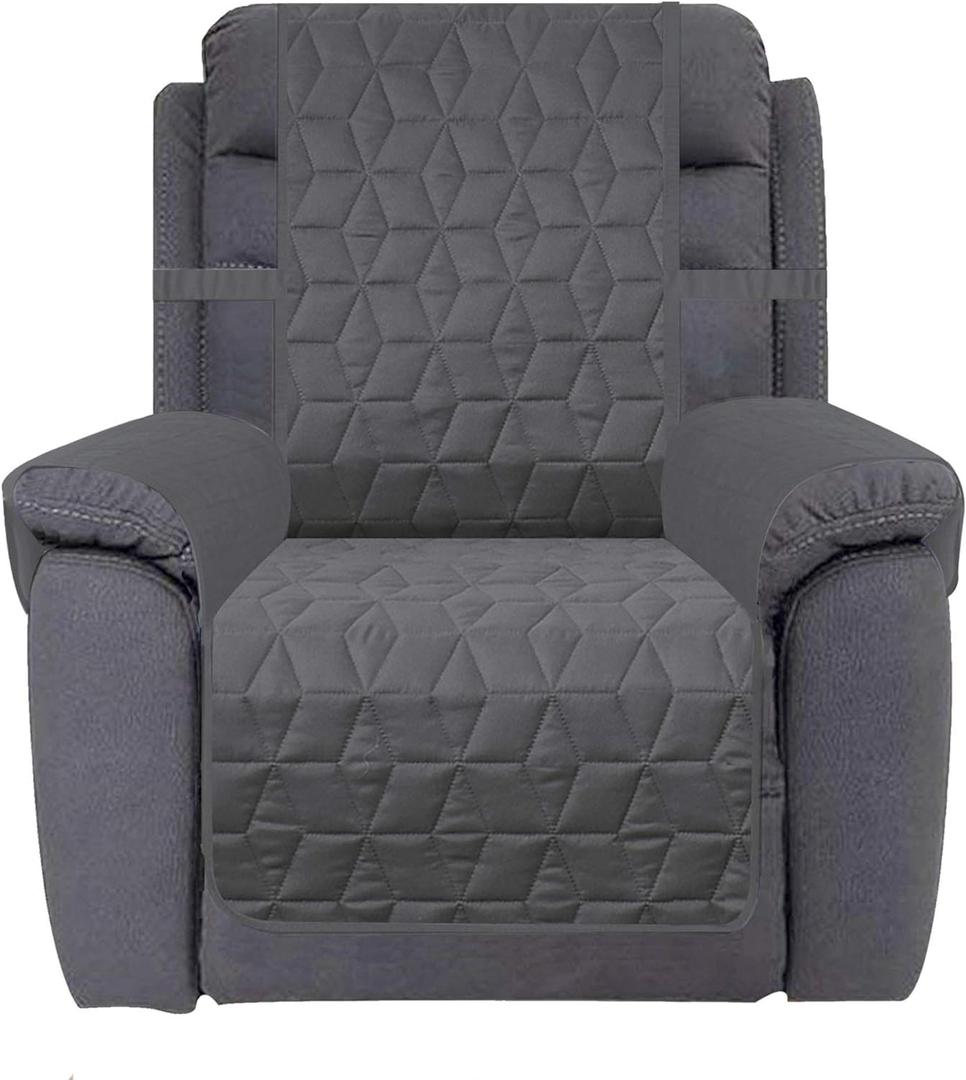 Ameritex Waterproof Nonslip Recliner Cover Oversized Christmas Decor Stay in Place, Dog Couch Recliner Cover Furniture Protector for Pets and Kids (Dark Grey, 30'')