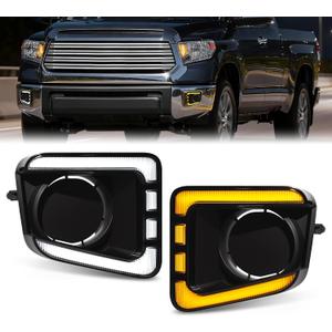LED Front Bumper Fog Light DRL Compatible with 2014-2021 Toyota Tundra Replacement Front Bumper Trim, with DRL harness, Function as Dynamic Sequential Turn Signal Lights