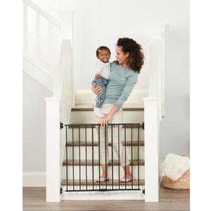 Regalo Safety 24"-40.5" Extra Wide Baby Gate for Stairs & Hallways, Hardware Mounted 2-in-1 Stair Gate for Babies, Toddlers, & Pets, Black