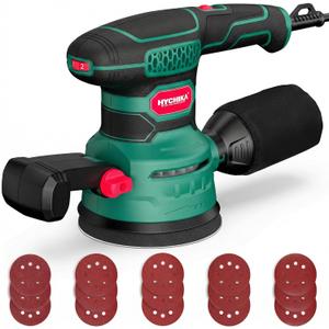 HYCHIKA 3.8Amp 450W Random Orbit Sander, 6 Variable Speed 5-Inch Electric Wood Sander with Unique Double Handle, High Efficiency Dust Collector & 20Pcs Sandpapers for Heavy Duty Woodworking