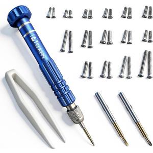 PTSLKHN Eye Glass Repairing Kit, S2 Steel Screwdriver with 15 Types of Screws, Precision Eyeglass Repair Tool Set (Blue 2in1-screws)