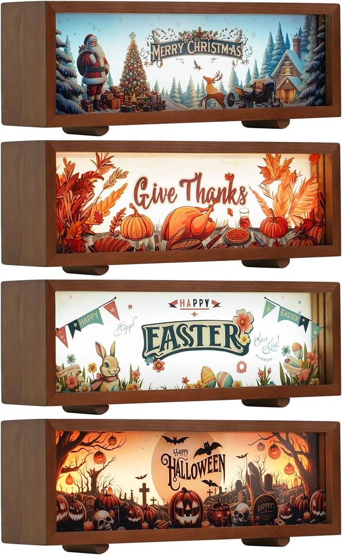 Christmas/Halloween/Thanksgiving/Easter Pattern Slides for Amber 3D Light Box, 12"x4" Holiday Home Decor Lamp with Interchangeable Acrylic Panels, Festival Decorations Gifts (Acrylic Inserts Only)