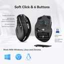 TECKNET Wireless Mouse, 2.4G Ergonomic Optical Mouse, Computer Mouse for Laptop, PC, Computer, Chromebook, Notebook, 6 Buttons, 24 Months Battery Life, 2600 DPI, 5 Adjustment Levels - Black