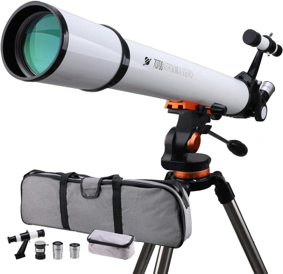 Telescope 70mm Aperture and 700mm Focal Length - Professional Astronomy Refractor Telescope for Beginners - with Phone Mount,Stainless Tripod,Handbag,Metal 5X Barlow Lens,Filter