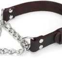LOIIHEII Martingale Collar for Dogs No-Pull Adjustable Training Collar with Stainless Steel Chain - Genuine Leather Anti-Slip Design for Small,Medium,Large Breed Dogs - Brown (M)