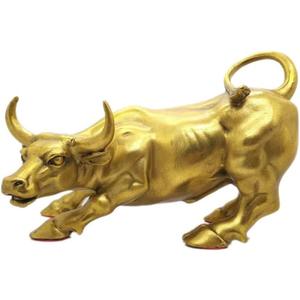 Brass Bull Figurine, Wall Street Bull Art Decor, Cow/Ox Figure Statues and Sculptures Home Decor (Medium-B)