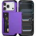 Nvollnoe Compatible with iPhone 17 Pro Case with Card Holder Dual Layer Heavy Duty Protective Shockproof Hidden Card Slot Slim Wallet Phone Case for Women & Men 6.3 inch (Purple)