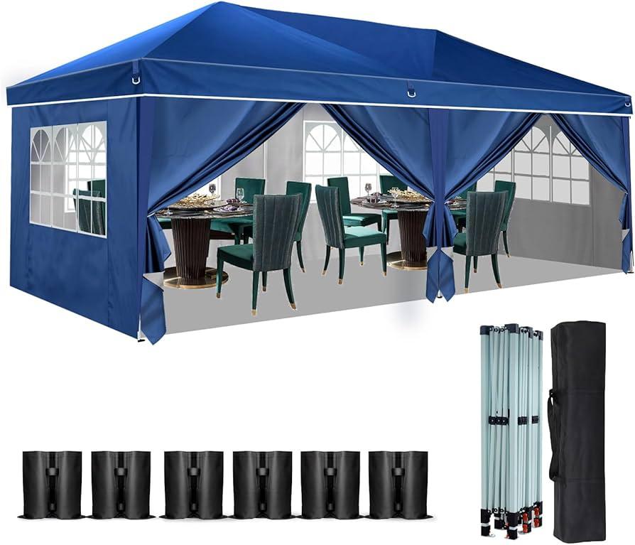 Heavy Duty Pop Up Canopy, Carport Canopy with UV Protection, Waterproof Fabric, Adjustable Heights, and Easy Assembly – Ideal for Outdoor Events, Camping, and Carports (10 x 20) (Blue)