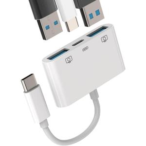 USB-C to Dual USB A Adapter(3in1) Type-C Charge Cable Accessorie Thunderbolt Charging Port Converter Keyboard Mouse U Disk USB Card Reader OTG Dongle Compatible for Samsung LG Pixel MacBook Pro