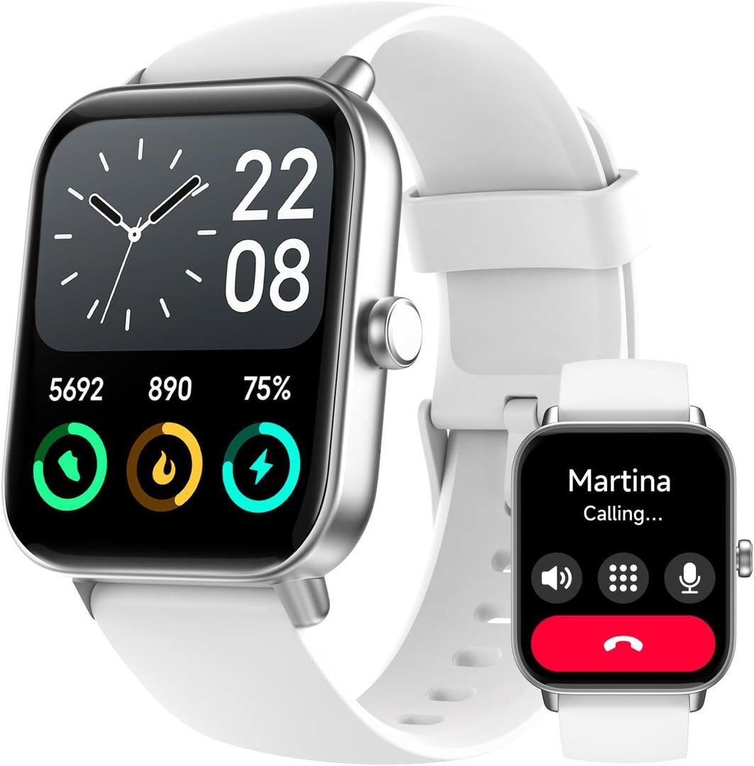 Fitpolo Smart Watch for Men Women,1.8 Touchscreen, Bluetooth Call, Alexa Built-in,24/7 Heart Rate,SpO2 Monitor, Step Counting, Sleep Tracking, IP68 Waterproof Fitness Tracker Watch for Android iPhone (White)