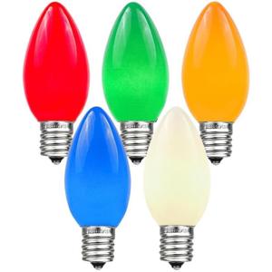 Novelty Lights Ceramic Christmas Replacement Bulbs - Outdoor Individual Bulbs for Events, Holiday Parties, Patios, and More - C7/E12 Candelabra Base, 5 Watt Lights (Multicolor, 25 Pack)