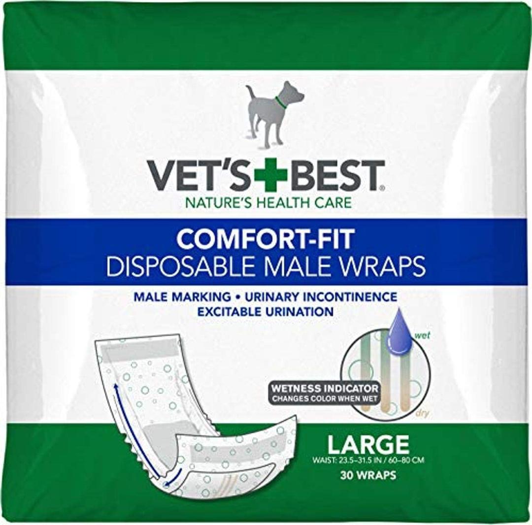 Vet's Best Comfort Fit Disposable Male Dog Diapers - Absorbent Male Wraps with Leak Proof Fit - Large, 30 Count