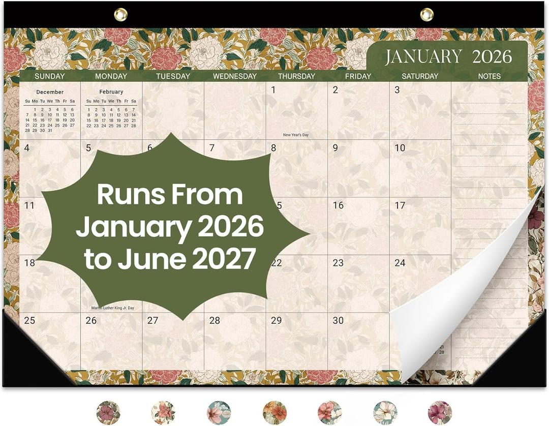 9 x Desk Calendar 2026-2027, 18-Month Calendar Runs from January 2026 to June 2027, 17" x 12" Desktop or Wall Calendar, Perfect Monthly Calendar Planner for Home, Office, or School - Garden Repose
