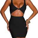 Kaximil Women's Sexy Bodycon Sleeveless Cut Out Ruched Tank Mini Club Party Dresses L
