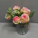 Fake Flowers with Vase, Artificial Velvet Roses Faux Plant Flower Arrangement Suitable for Home Office Living Room Bathroom Decoration, Dining Table Centerpiece (Pink)