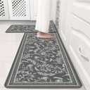 Grey Minimalist Line Art Herb Leaves Kitchen Rug Sets [2 PCs], Anti-Fatigue, Waterproof Non-Slip Kitchen Mats Heavy Duty Comfort Foam Rug for Kitchen, Floor, Laundry,17"x29"+17"x47"