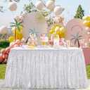 Table Skirt 9ft Silver Sequin Table Skirt for Christmas Tablecloth Party Table Skirt 2m 60cm
