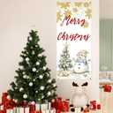 Merry Christmas Door Cover Decorations, Christmas Tree Snowman Golden Snowflakes Doorway Door Curtains Banners Backdrop Photography Decor for Winter Holiday Party Indoor Outdoor, 35 * 79 Inch