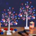4th of July Decorations, 2 Pack 24 Inch Fourth of July Decorations Patriotic Tree with 8 Wooden Ornaments, USB/Battery Operated Red White Blue Lights Independence Day July 4th Decorations for Home