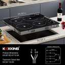 24 Inch Electric Cooktop 4 Burners, 6000W Ceramic Stove Top with Knob Control, 220V-240V Hardwired Built-in Radiant Cooktop, 8 Power Levels, Residual Heat Indicator, Black Glass (No Plug)