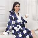 Plush Robes for Women, Hooded Bathrobe Long Fluffy, Womens Fuzzy Fleece Warm Soft Cozy Robe (Blue, XXXL)