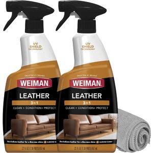 Weiman Leather Cleaner & Conditioner - Cleans, Restores & Protects Leather, UV Protection Prevent Cracking & Fading, For Car Seats, Sofas, Shoes, Bags & All Finished Leather Surfaces, 2 Pack, 22 FL Oz