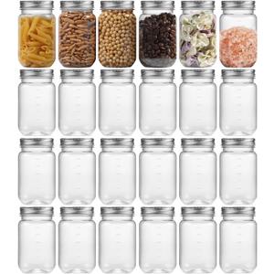 novelinks Plastic Jars With Lids 24Pcs 16 oz Plastic Mason Jars Silver Jar Food Storage Reusable Empty Storage Containers (Sliver, 24 Pack 16 Ounce)