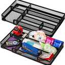 Noamus 2 Pack Desk Drawer Organizer, Metal Mesh Drawer Office Tray, 6 Compartments Pen Organizer Storage Box, Desktop Basket Accessories for Home Office School Kitchen Vanity Supplies, Black