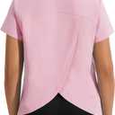 Women's Open Back Workout Top, Short Sleeve Split Back Athletic Shirt