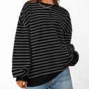 BTFBM Sweatshirt For Women 2026 Summer Crewneck Long Sleeve Oversized Striped Pullover Tops Y2K Clothes Workout Shirt (Black, L)