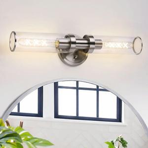 Bathroom Light Fixtures Over Mirror, 18 inch Elegant 2 Light Modern Industrial Wall Sconces Vanity Lights, Clear Glass & Brushed Nickel Finish Perfect for Bathroom Hallway (Bulb Exclude) (18" Brushed Nickel)