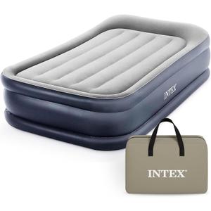 Intex 64131ED Dura-Beam Plus Deluxe Pillow: Fiber-Tech  Twin Size  Built-in Electric Pump  16.5in Bed Height  300lb Weight Capacity
