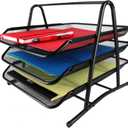 Huron Desktop Horizontal File Binder Organizer Storage Letter Tray, 3 Slot, Black Steel Mesh