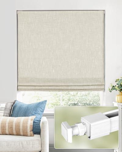No Tools No Drill Cordless Roman Shades for Indoor Windows 100% Blackout, for Window Size 24" W × 48" H Beige