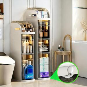 3-Tier Slim Bathroom Storage Cabinet, Waterproof Narrow Floor Bathroom Cabinet with Drawers & Toilet Paper Holder, Movable Storage Organizers for Small Space, Kitchen, Laundry, Out of the Box
