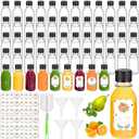 LemonRoad 50 Pcs 4 oz Small Plastic Juice Bottles with Black Cap Mini Reusable Clear Shot Jar with Lid Scale and Label for Ginger Liquid Drink Milk Beer Coffee Storage Container Portable Travel