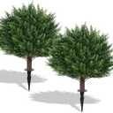 EverNature Artificial Cedar Topiary Ball Trees, 2 Set of 16'' UV Resistant Fake Evergreen Shrubs Bushes Plants with Ground Spike Fake Plants for Outdoor Indoor Front Porch Garden