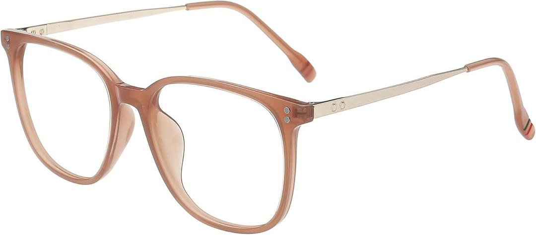GUDVUE Oversized Blue Light Glasses, Computer Reading/Gaming/Phones Glasses, Anti Glare/UV400/Eye Strain, Large Square Frame (Brown/Golden)