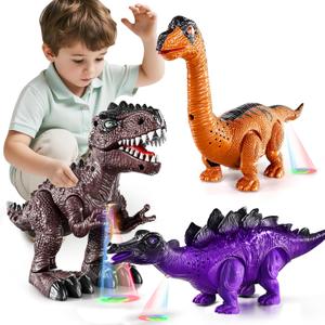 Lucky Doug 3 Pack Electric Realistic Dinosaur Toys with Simulated Sounds  Lights for Boys Kids Aged 3 4 5 Years Old - Perfect Jurassic Tyrannosaurus Rex Gift for Birthday 3-5 Years