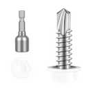 Etauwe #10 x 1 Hex Washer Head Self Tapping Screws, TEK Screws, Self Drilling, Stainless Steel 410 Sheet Metal Screws, White Head, 100 PCS