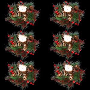 6 Pieces Christmas Candle Ring Christmas Candle Holder Artificial Berry Candle Rings with Pine Cones Small Wreaths for Wedding Festive Decoration