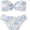 SHENHE Women's 2 Piece Bandeau Bikini Sets Floral Print Scalloped Boho Strapless Swimsuits Small