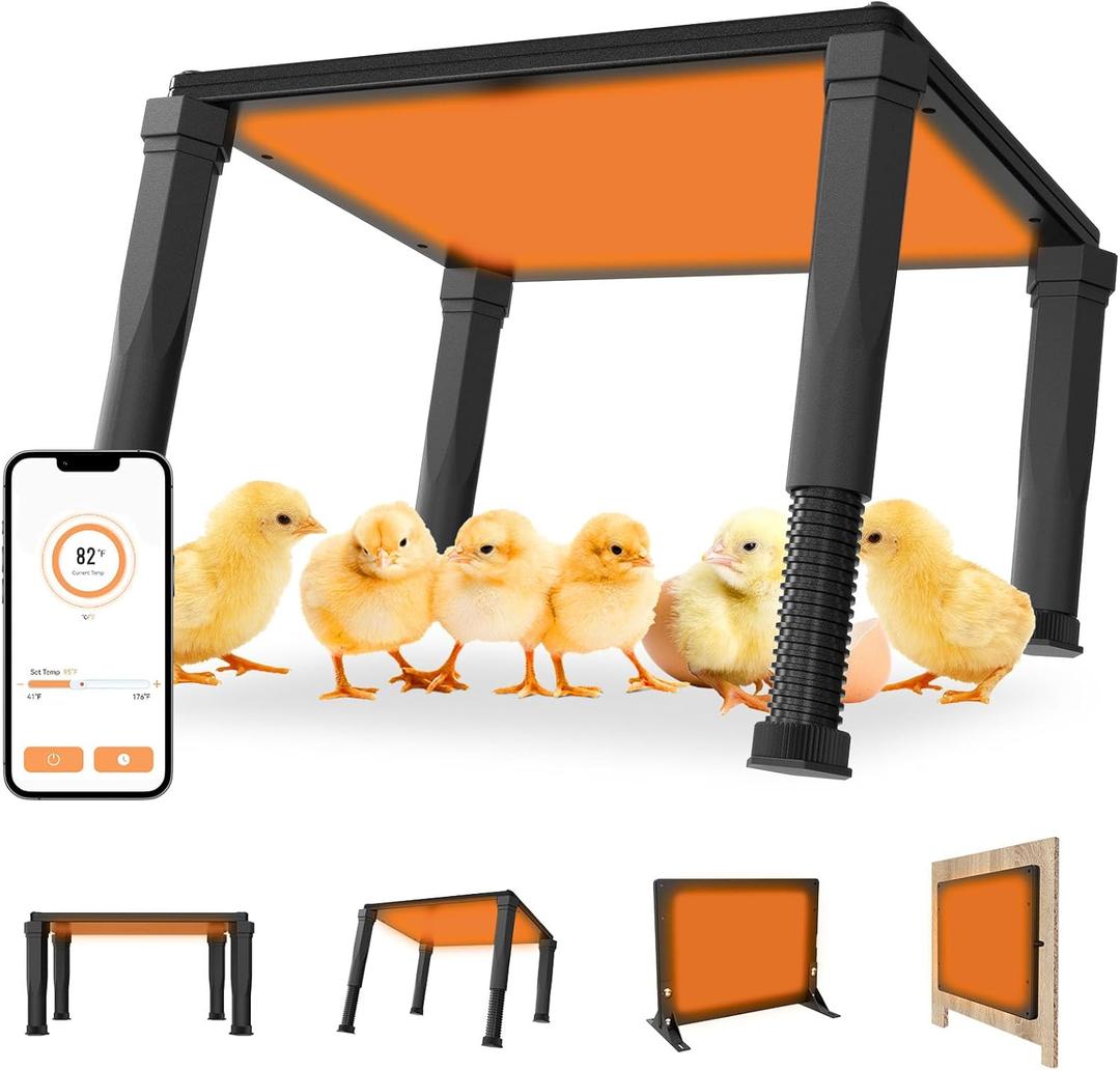 2-in-1 Chicken Coop Heater with Thermostat & WiFi APP, 120W Radiant Chick Brooder Heater for Chicken Coop, 41-176 Adjustable Temp, 24H Timing, UL-Compliant Pet Heating Mat