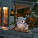 Garden Statues Owl with Solar LED Lantern, Resin Solar Garden Decor for Outside, Yard Decorations Outdoor for Patio, Porch, Balcony, Lawn Ornaments, House Warming Birthday Gifts for Mom Women Grandma (Jd-blue)